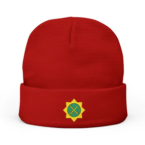 Red Cross of Babylone Beanie - Knit Embroidery Emblem - Bricks Masons