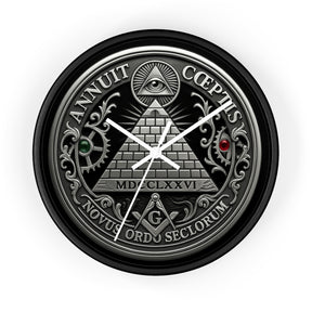 Master Mason Blue Lodge Clock - S&C with Pyramid & All Seeing Eye Latin Motto - Bricks Masons