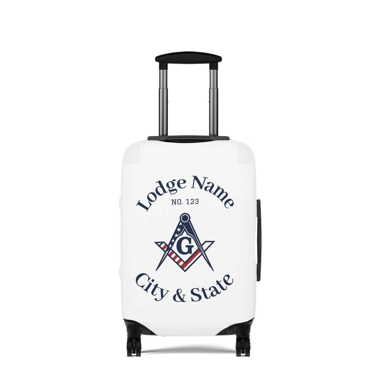 Master Mason Blue Lodge Luggage Cover - S&C G American Flag Print with Customization