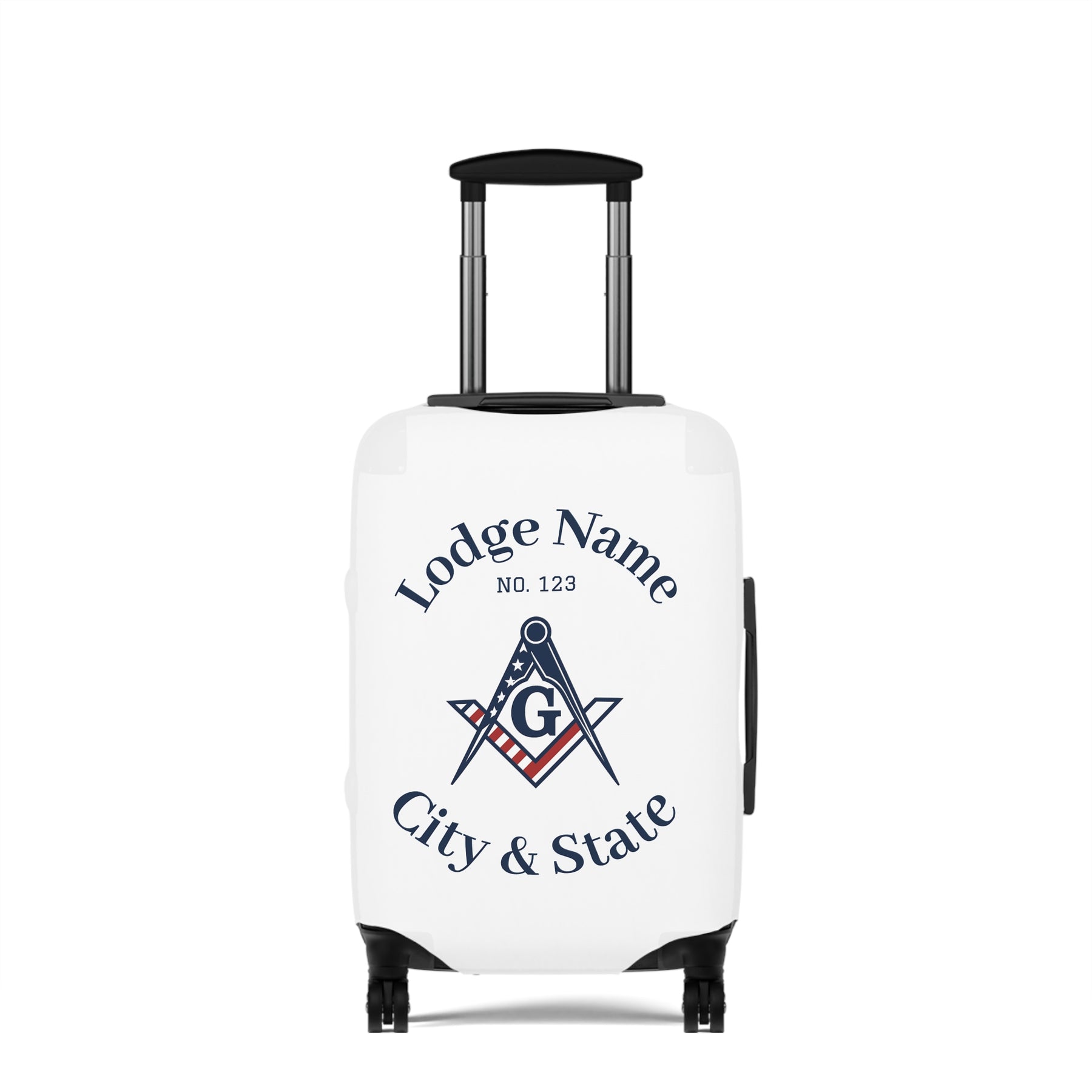 Master Mason Blue Lodge Luggage Cover - S&C G American Flag Print with Customization