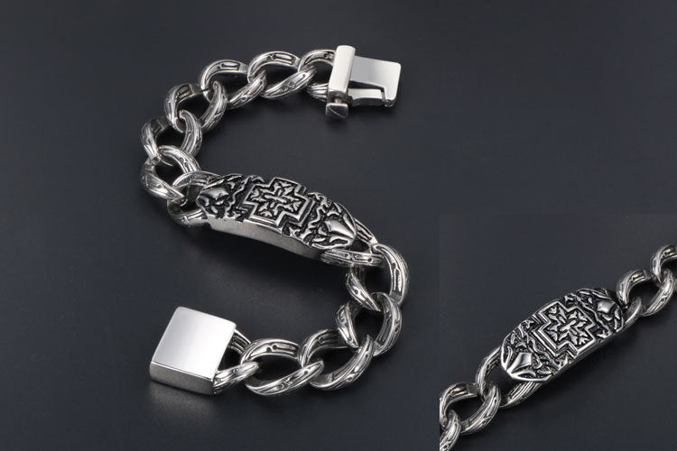 Knights Templar Commandery Bracelet - Silver Cross In Titanium Steel - Bricks Masons