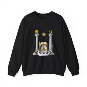 Master Mason Blue Lodge Sweatshirt - S&amp;C G mit Altarsäulen und Auge auf kariertem Boden