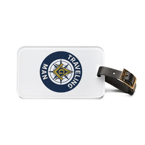 Master Mason Blue Lodge Luggage Tag - Traveling Man With Black Leather Strap - Bricks Masons