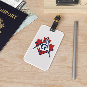 Master Mason Blue Lodge Canada Jurisdiction Luggage Tag - Red Maple Leaf Leather Strap - Bricks Masons
