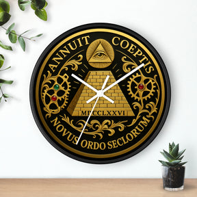Eye of Providence Clock - Pyramid and All Seeing Eye with Latin Motto - Bricks Masons
