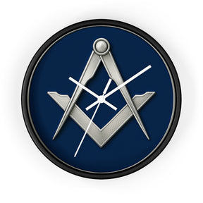 Master Mason Blue Lodge Clock - Minimalist Square & Compass in Wooden Frame - Bricks Masons