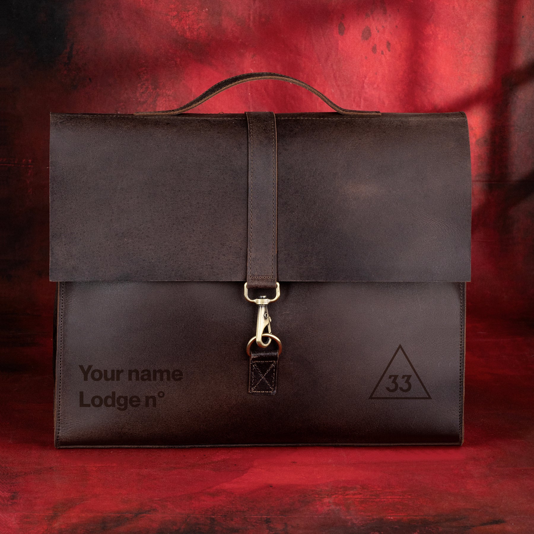 33rd Degree Scottish Rite Briefcase - Genuine Cow Leather Convertible Bag - Bricks Masons