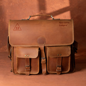 33rd Degree Scottish Rite Briefcase - Genuine Leather Crazy Horse Finish - Bricks Masons