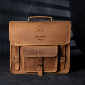 33rd Degree Scottish Rite Briefcase - Genuine Cow Leather - Bricks Masons