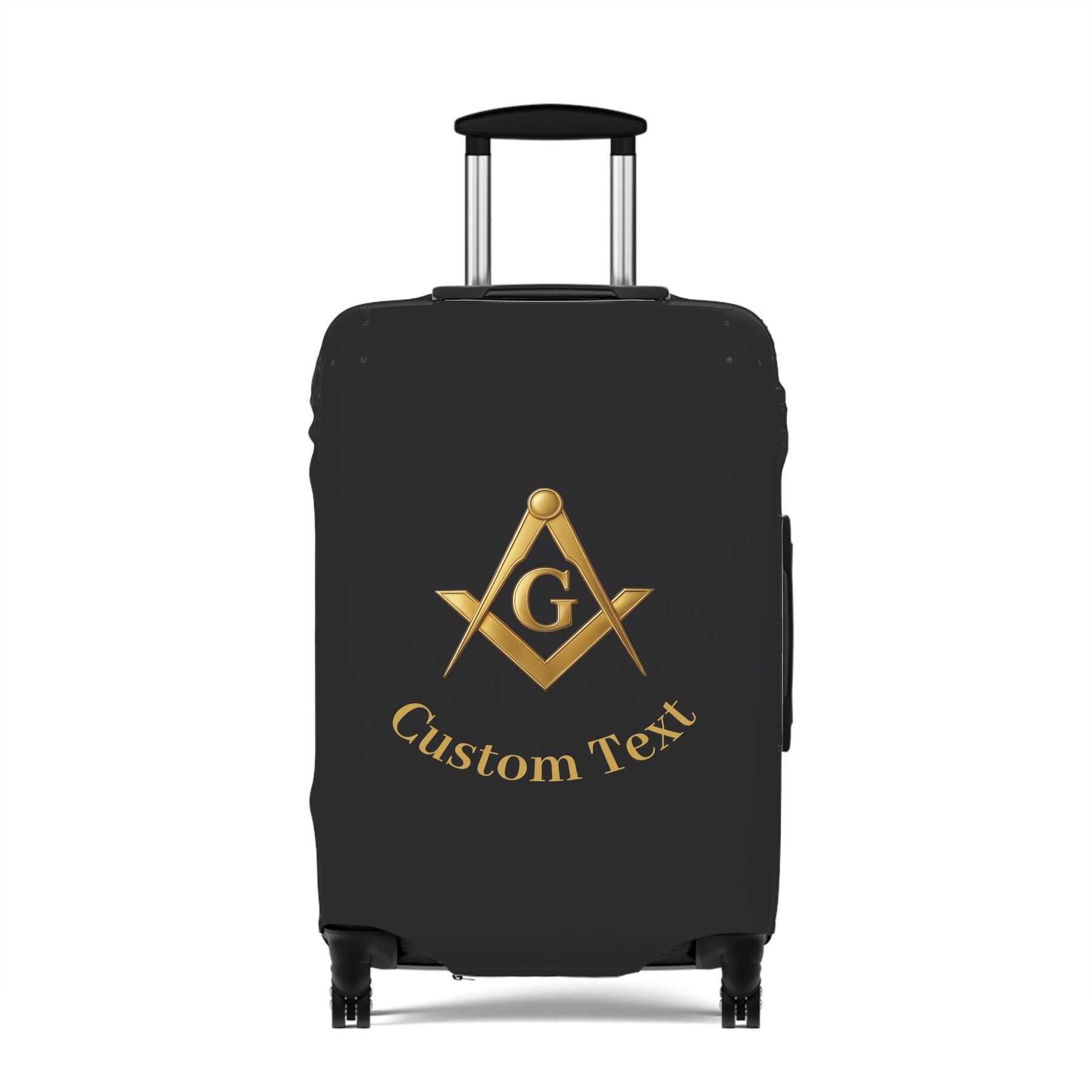 Master Mason Blue Lodge Luggage Cover - Gold Square & Compass G with Custom Text