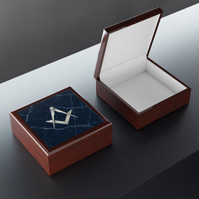 Master Mason Blue Lodge Jewelry Box - Silver S&C Emblem On Blue Marble