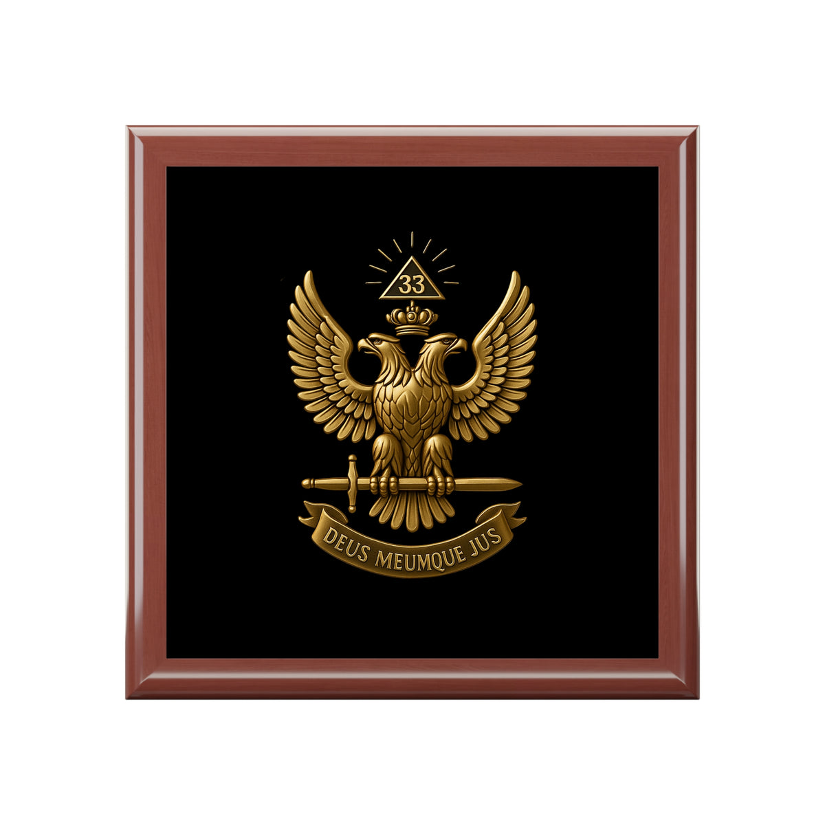 33rd Degree Scottish Rite Jewelry Box - Deus Meumque Jus Wings Up
