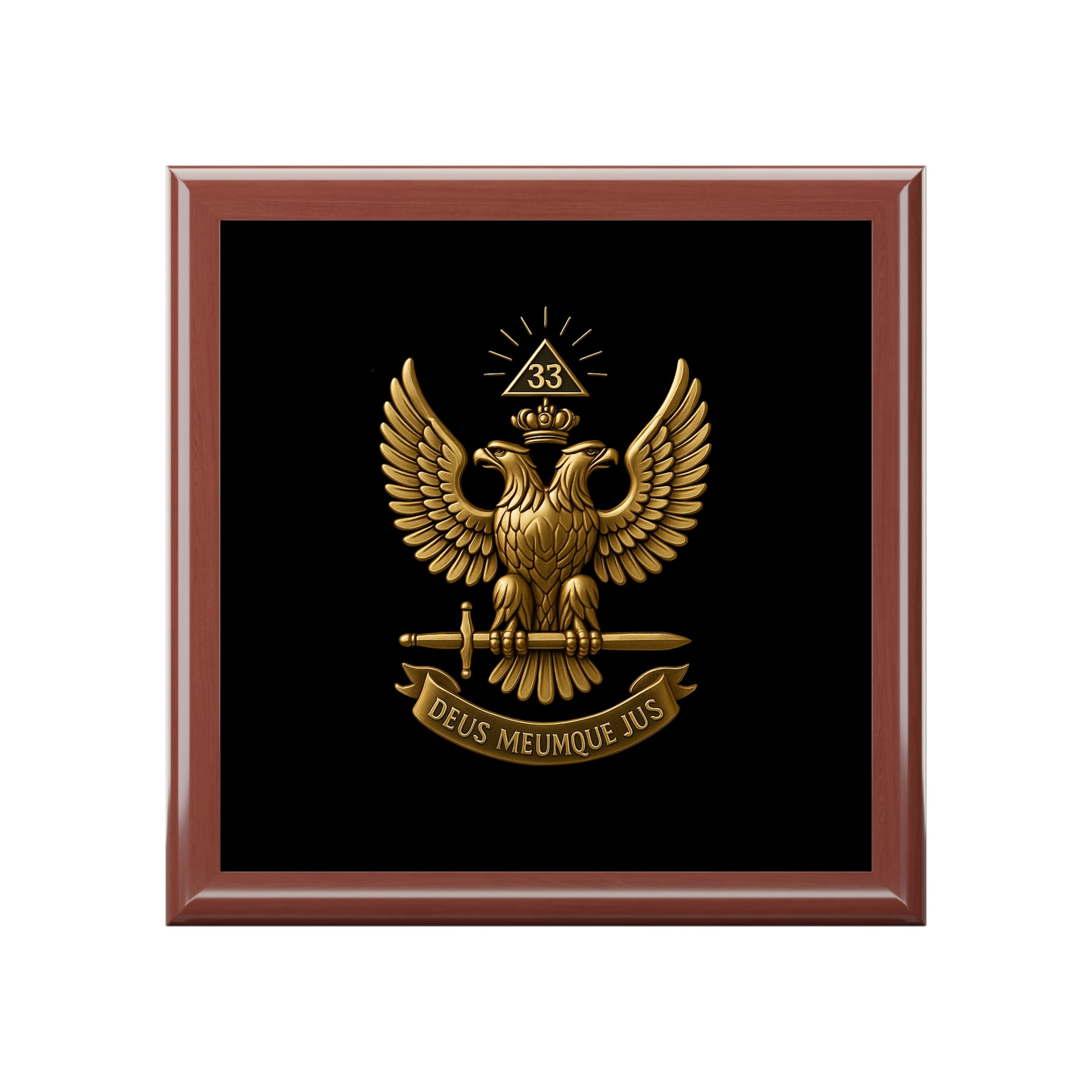 33rd Degree Scottish Rite Jewelry Box - Deus Meumque Jus Wings Up