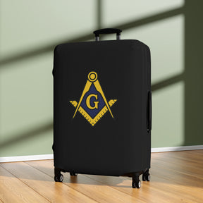 Master Mason Blue Lodge Luggage Cover - Blue & Yellow Square & Compasses G Emblem