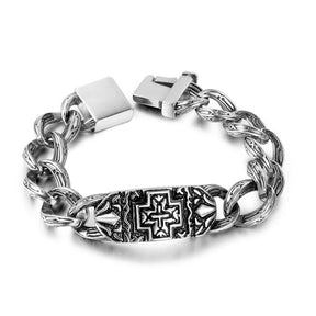 Knights Templar Commandery Bracelet - Silver Cross In Titanium Steel - Bricks Masons