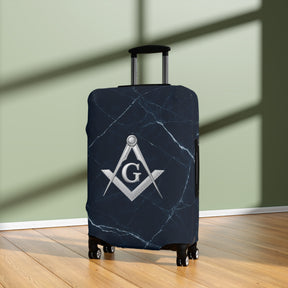 Master Mason Blue Lodge Luggage Cover - Silver Square & Compasses with G Emblem