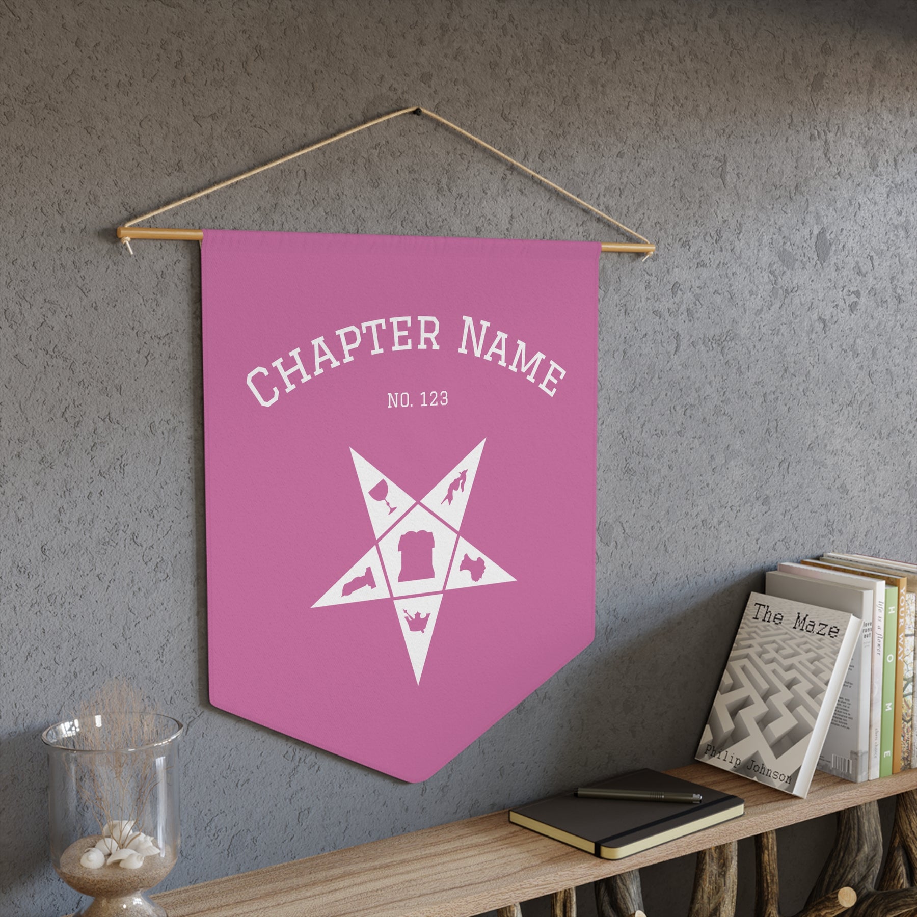 OES Pennant - Pink & White Star With Personalization - Bricks Masons