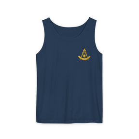 Past Master Blue Lodge Tank Top - Garment-Dyed Compass With Sun & Quadrant - Bricks Masons