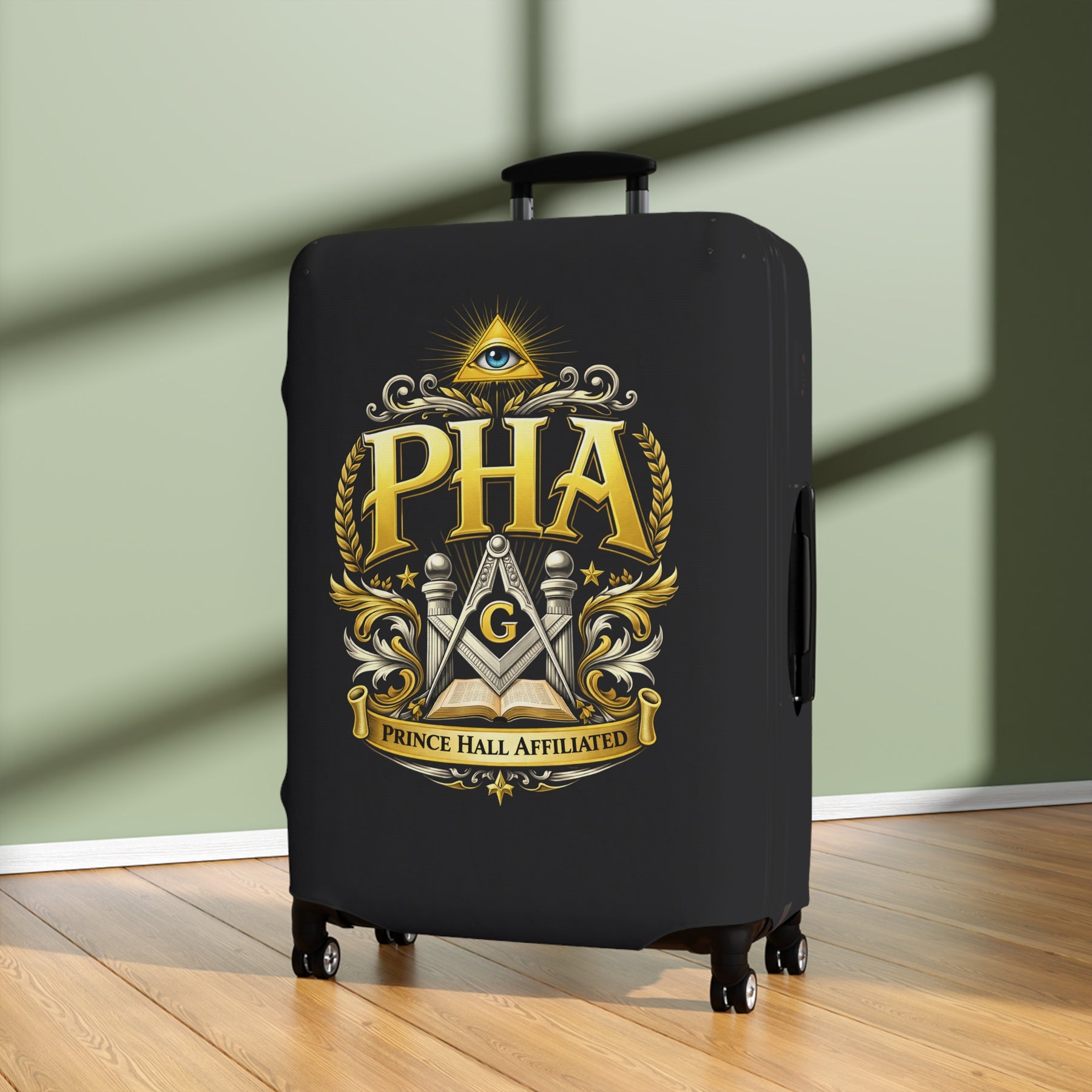 Master Mason Blue Lodge Luggage Cover - PHA Square & Compass G & Eye