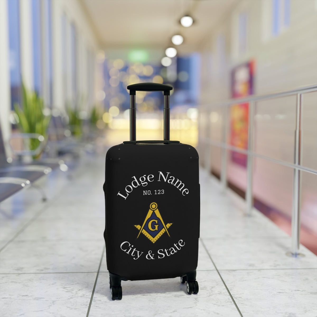 Master Mason Blue Lodge Luggage Cover - S&C G Emblem with Personalization