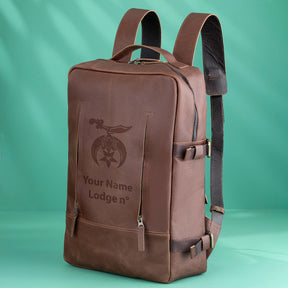 Shriners Backpack - Genuine Brown Leather - Bricks Masons