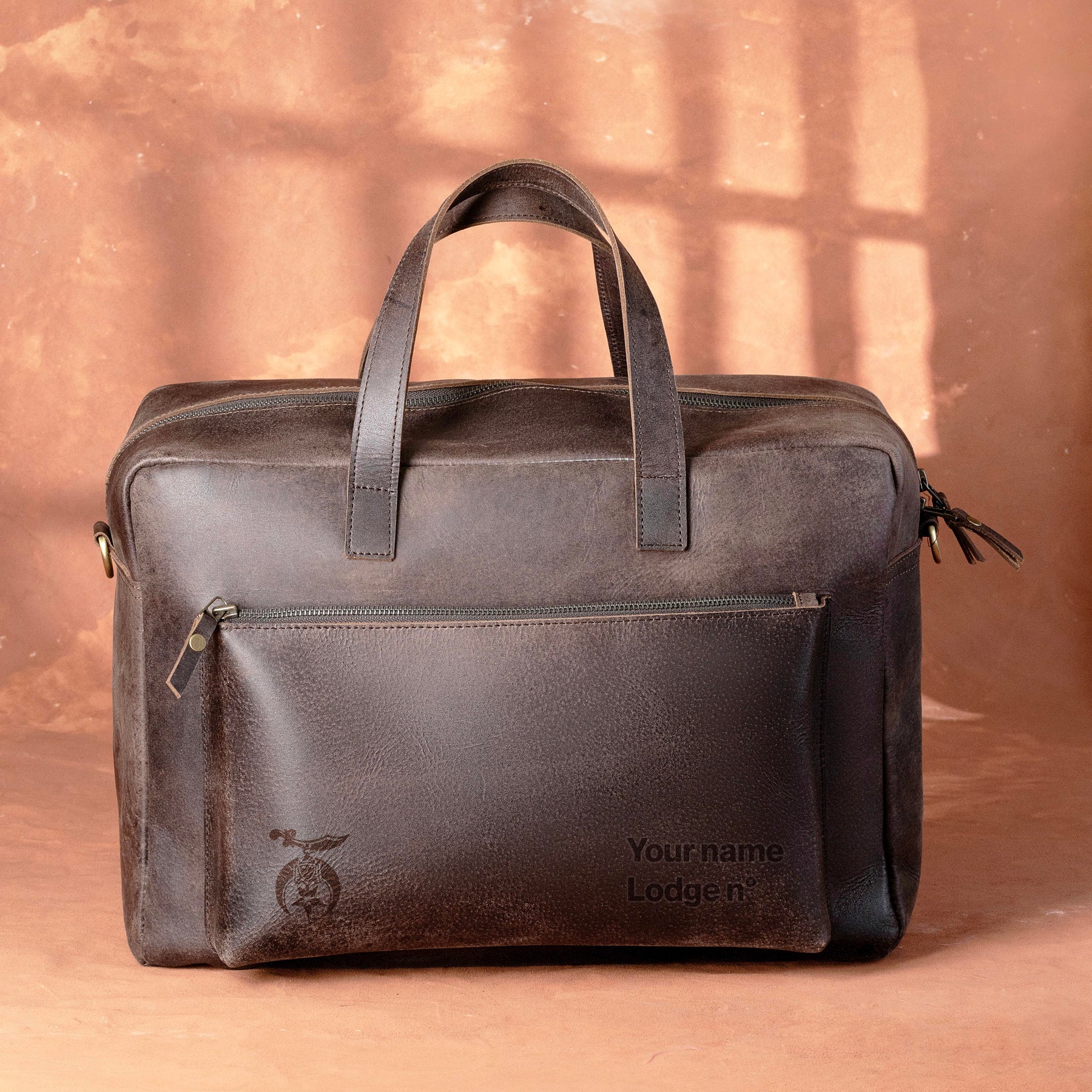 Shriners Briefcase - Dark Brown Cow Leather - Bricks Masons