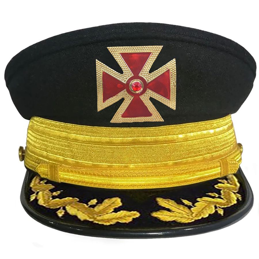 Knights Templar Commandery Fatigue Cap - Red Metal Cross With Large Strap & Embroidery (Gold/Silver) - Bricks Masons