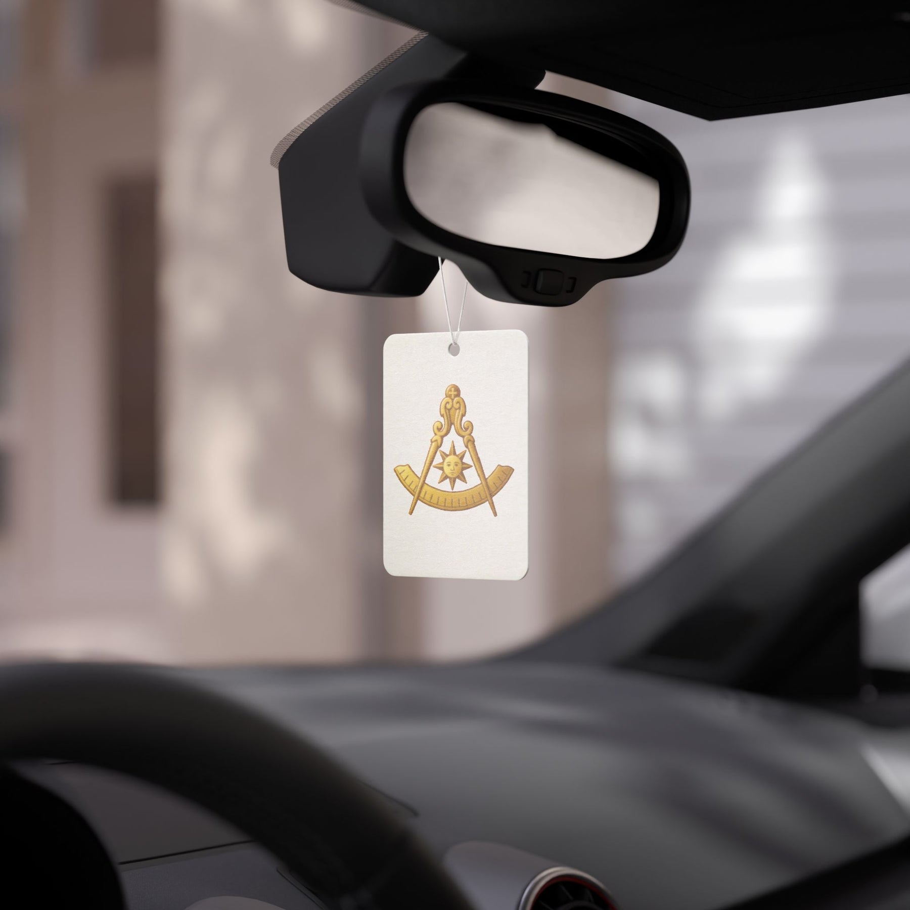 Past Master Blue Lodge Car Air Freshener - Compass & Quadrant with Sun Emblem - Bricks Masons