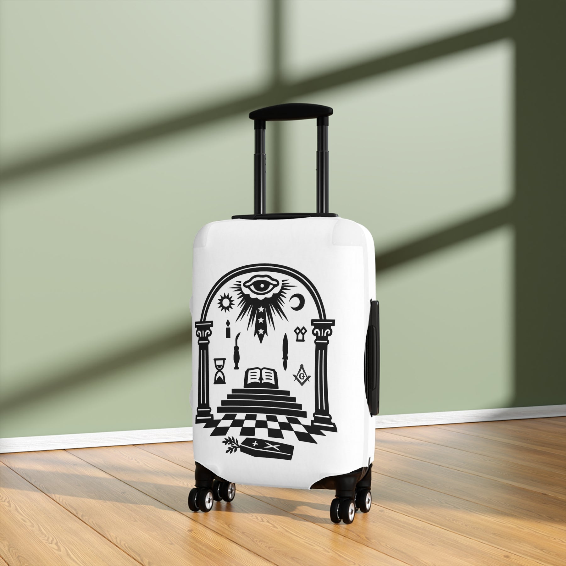 Master Mason Blue Lodge Luggage Cover - Temple Scene with Square & Compass