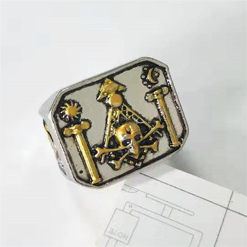 Widows Sons Ring - Silver with Gold Skull - Bricks Masons