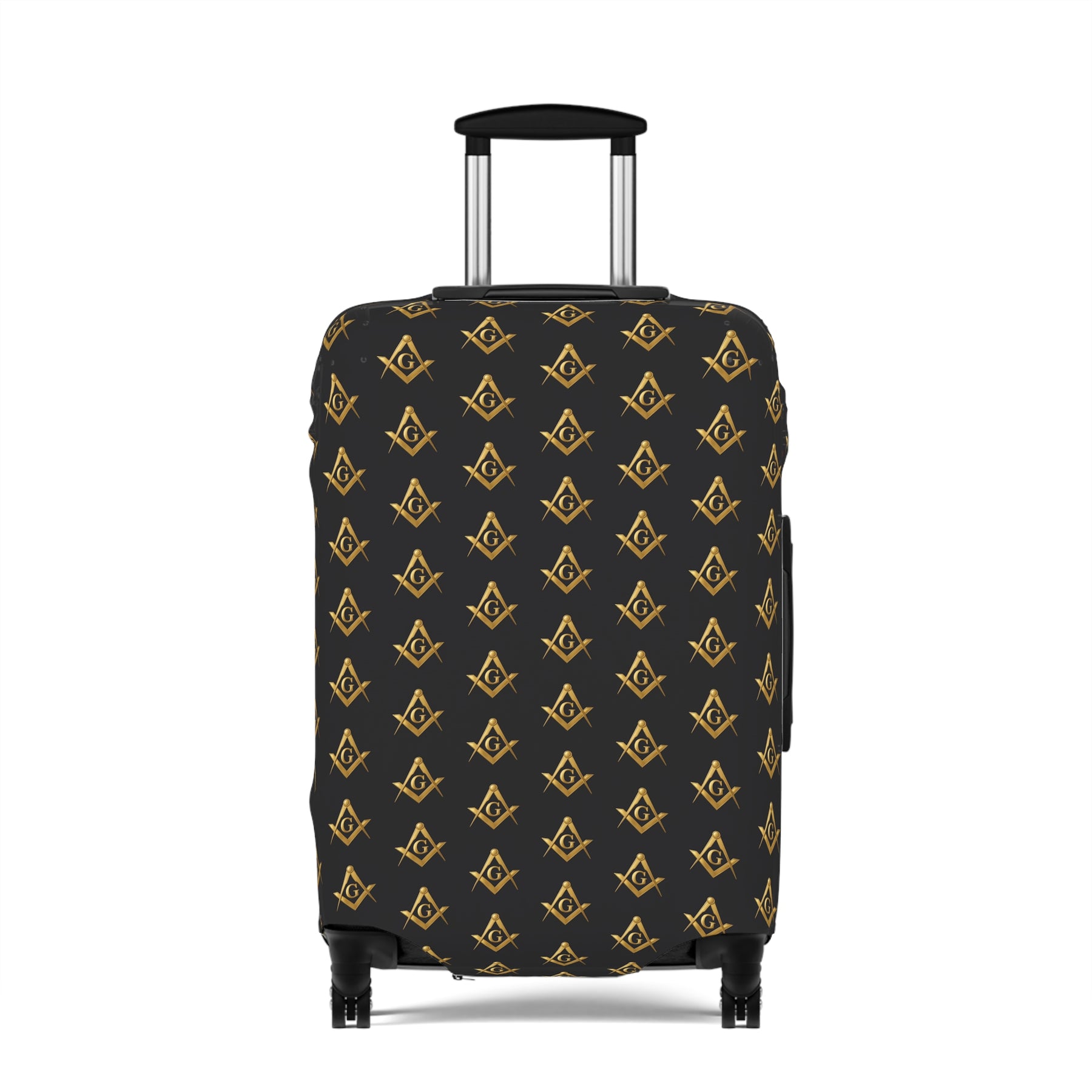 Master Mason Blue Lodge Luggage Cover - Gold Square & Compasses G Emblem Print