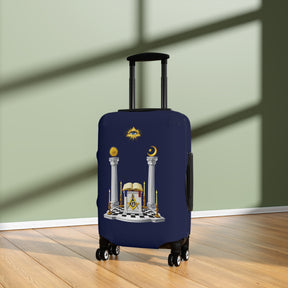 Master Mason Blue Lodge Luggage Cover - S&C G Altar Pillars & Eye On Checkered Floor