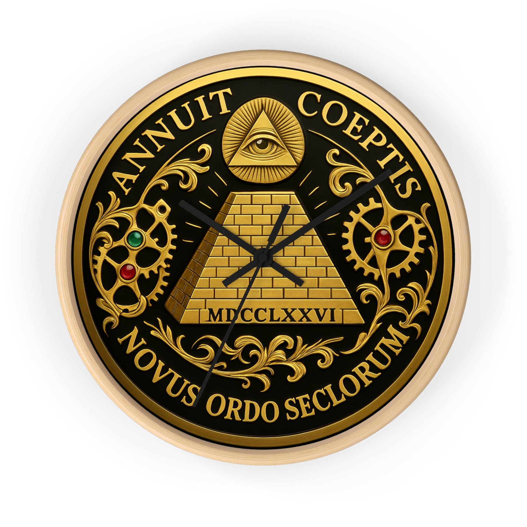 Eye of Providence Clock - Pyramid and All Seeing Eye with Latin Motto - Bricks Masons