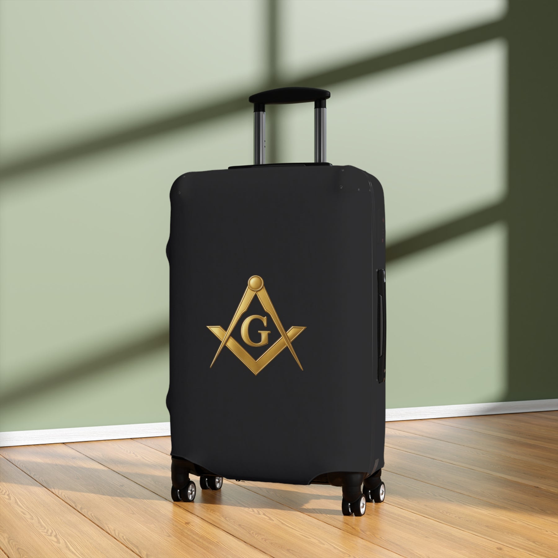 Master Mason Blue Lodge Luggage Cover - Golden Square & Compasses G Emblem