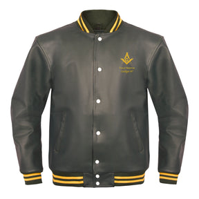 Master Mason Blue Lodge Jacket - Leather With Customizable Gold Embroidery - Bricks Masons