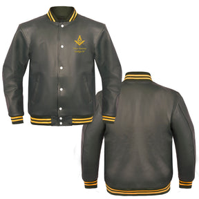 Master Mason Blue Lodge Jacket - Leather With Customizable Gold Embroidery - Bricks Masons