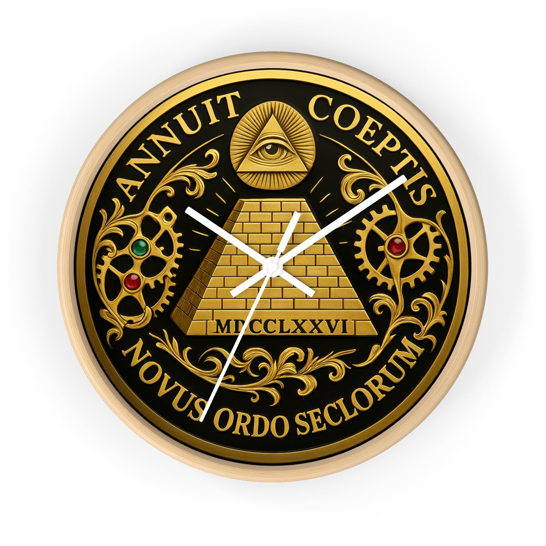 Eye of Providence Clock - Pyramid and All Seeing Eye with Latin Motto - Bricks Masons