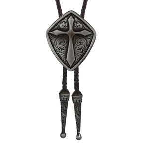 Knights Templar Commandery Bolo Tie - Various Colors Shield Cross Leather Rope - Bricks Masons
