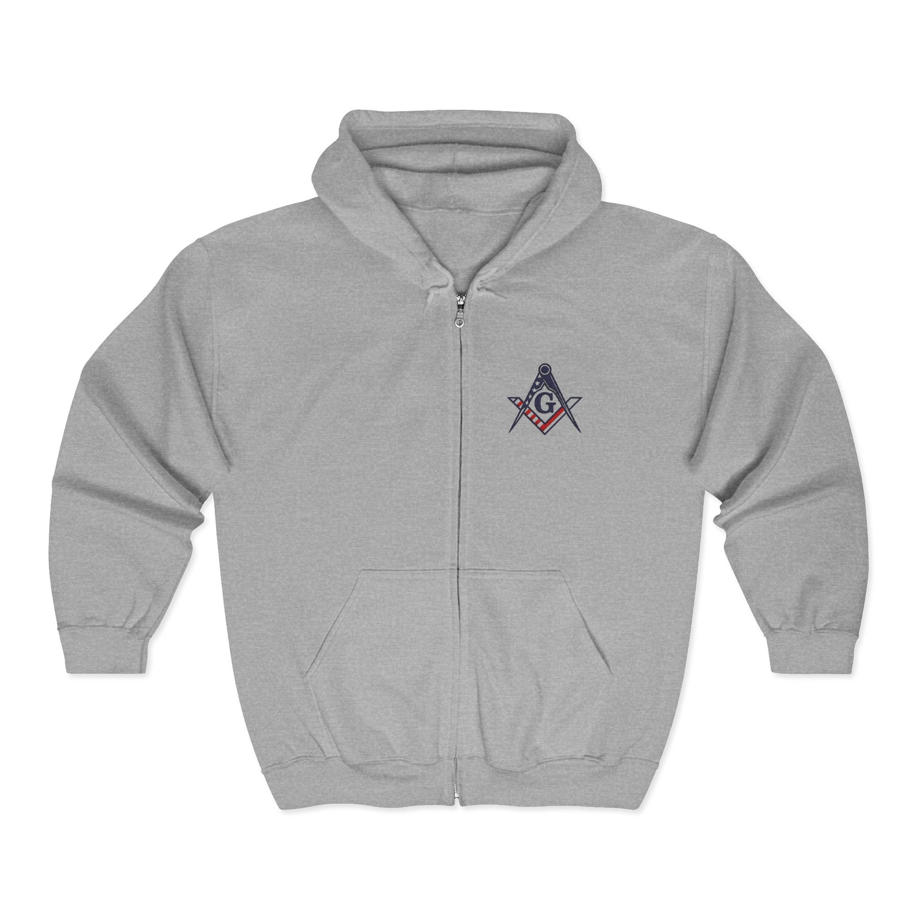 Master Mason Blue Lodge Hoodie - Zip Up Jacket Everyday Style USA Flag - Bricks Masons