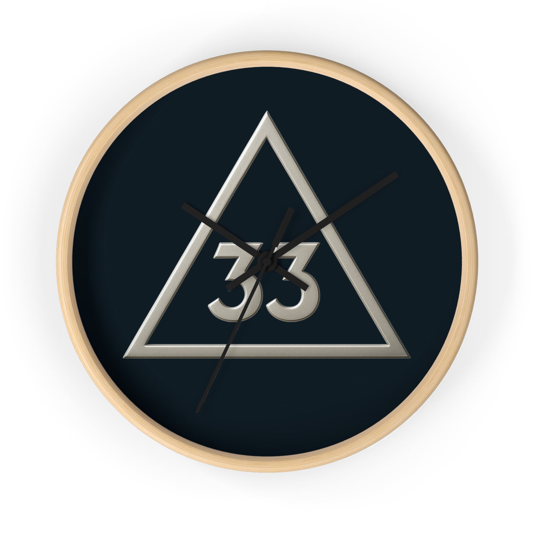 33rd Degree Scottish Rite Clock - Silver Triangle with 33 on Wooden Frame - Bricks Masons