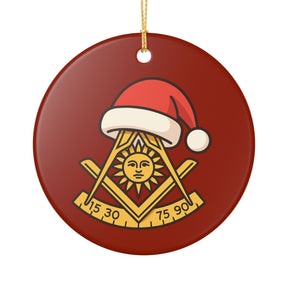 Past Master Blue Lodge Christmas Ornament - Golden Square & Compass with Quadrant Sun - Bricks Masons
