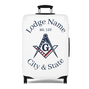 Master Mason Blue Lodge Luggage Cover - S&C G American Flag Print with Customization