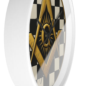 Master Mason Blue Lodge Clock - G and Square & Compass Checkered Dial - Bricks Masons