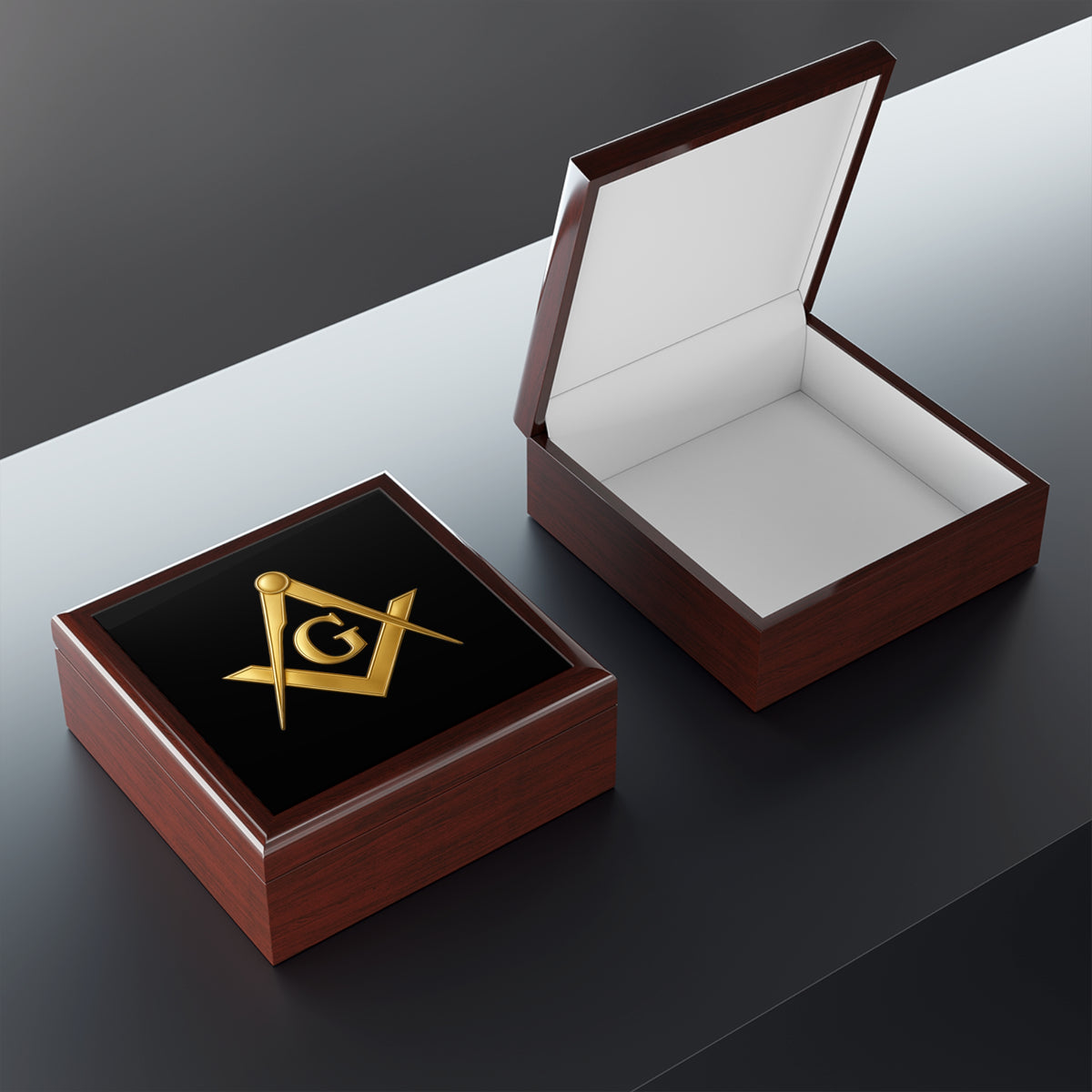 Master Mason Blue Lodge Jewelry Box - Golden Square & Compass with G Emblem