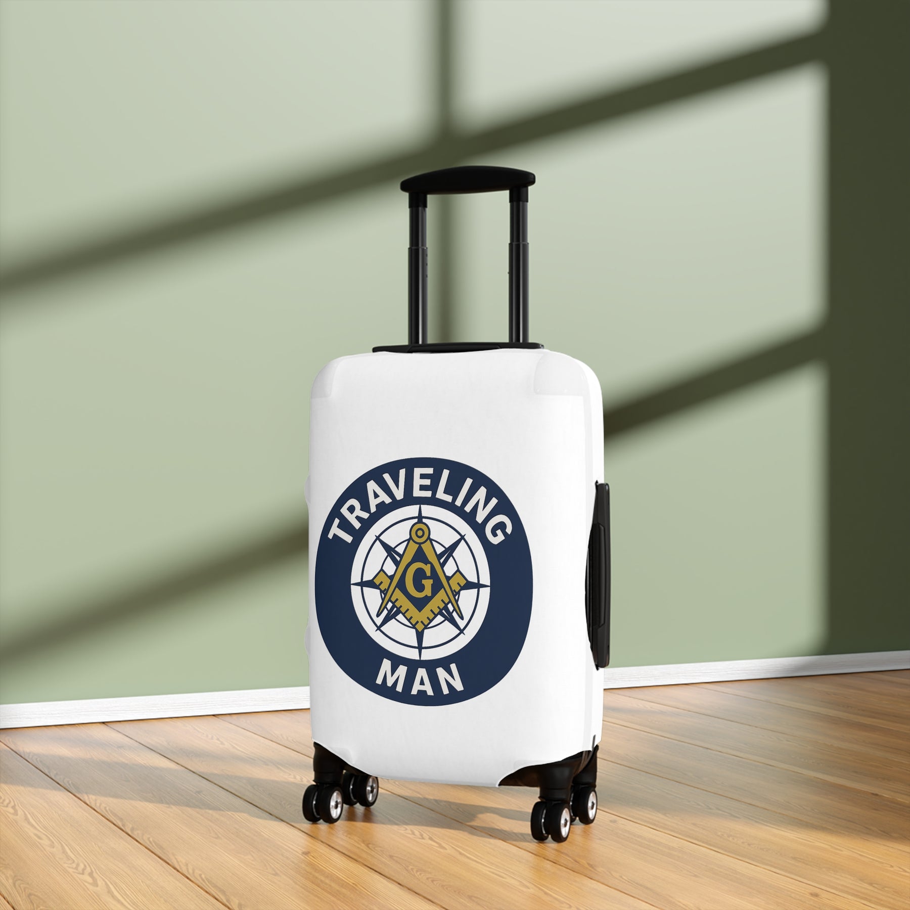 Master Mason Blue Lodge Luggage Cover - Traveling Man Square & Compasses G