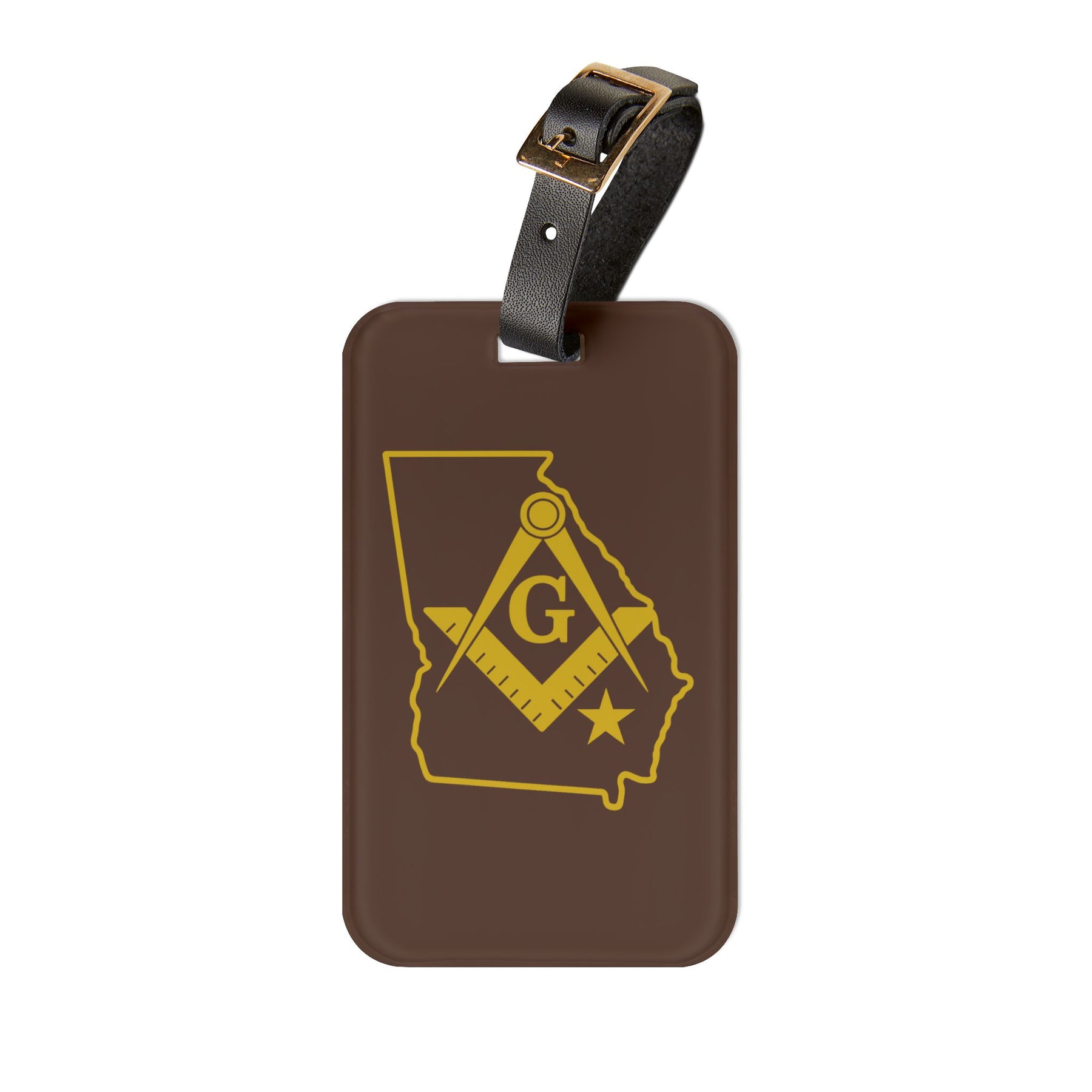 Master Mason Blue Lodge Luggage Tag - Georgia Mason With Black Leather Strap - Bricks Masons