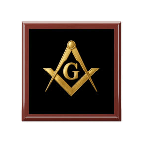 Master Mason Blue Lodge Jewelry Box - Golden Square & Compass with G Emblem