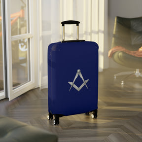 Master Mason Blue Lodge Luggage Cover - Blue with Silver Square & Compasses Emblem