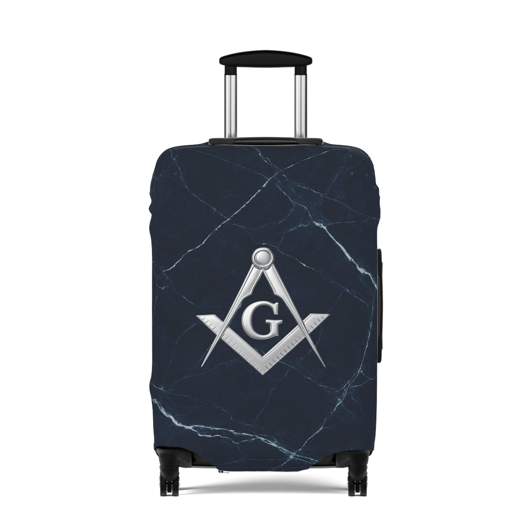 Master Mason Blue Lodge Luggage Cover - Silver Square & Compasses with G Emblem