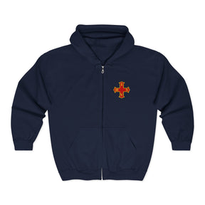 Red Cross of Constantine Hoodie - Zip Up Jacket Embroidered Front & Rear - Bricks Masons